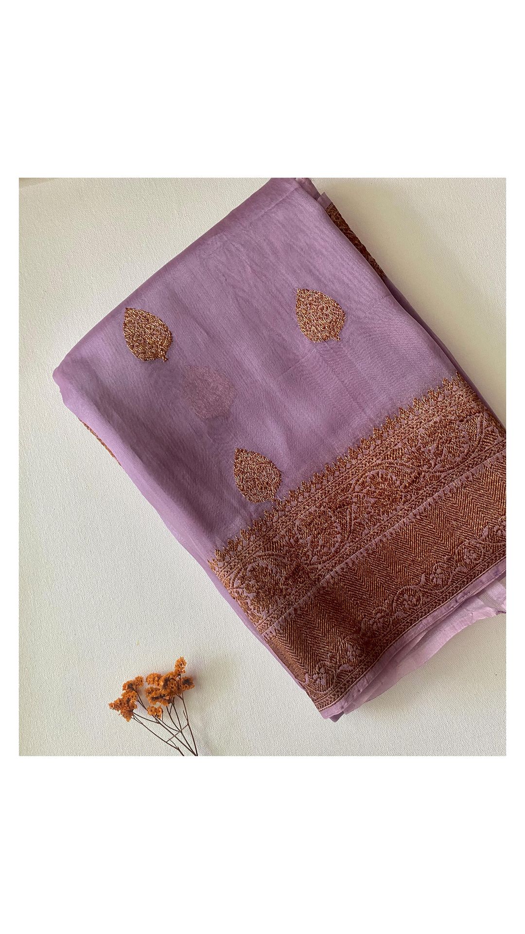 Pure Soft Organza saree with antique zari border - Studio Thari